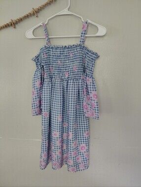 Speechless Kids Girls Gingham Pink Floral Off The Shoulder Smock Dress Size 12